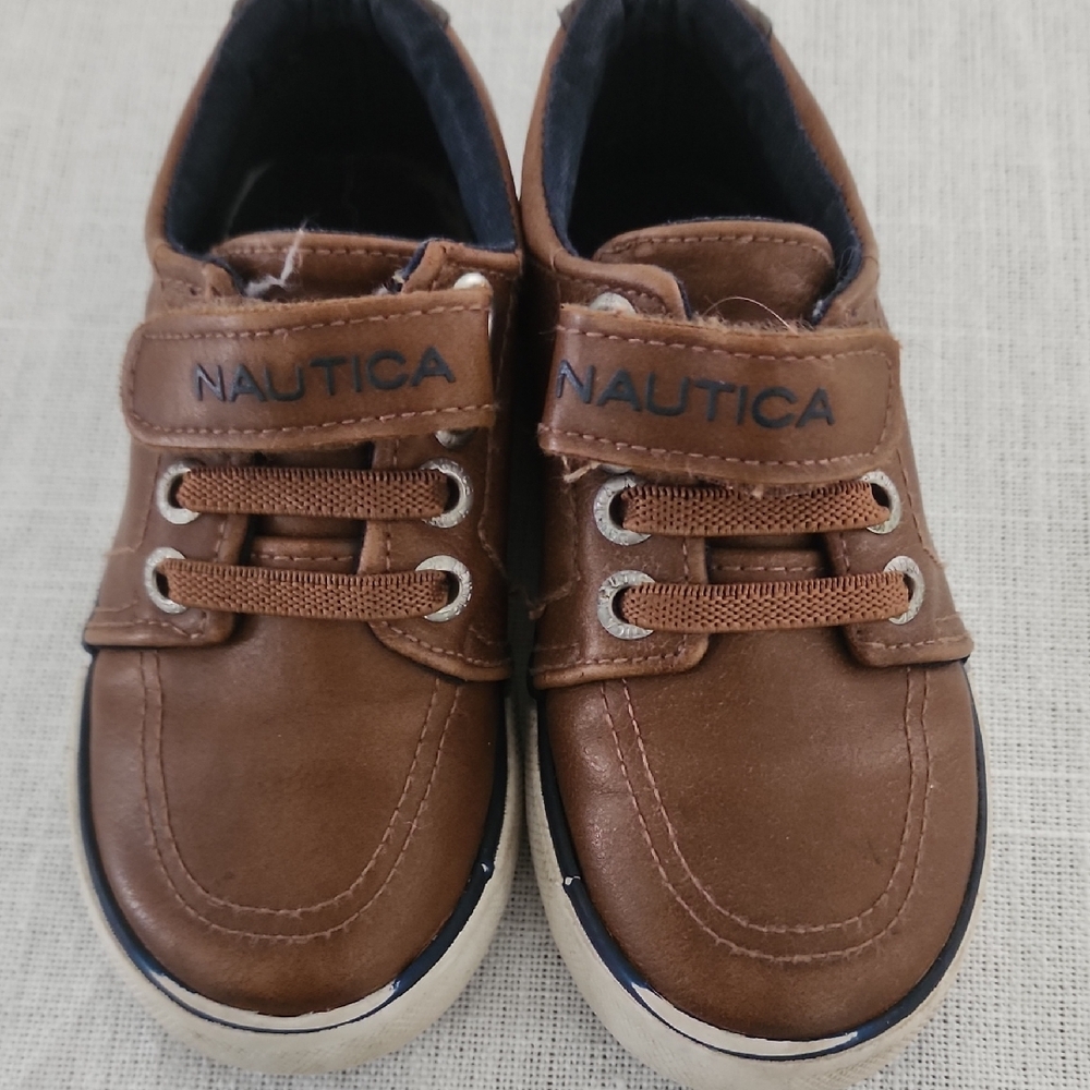 Nautica Kids Brown Leather-Style Hook-and-Loop Sneakers
